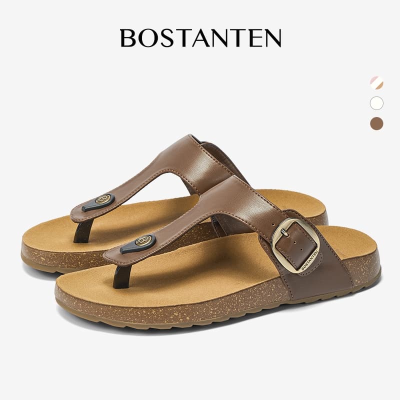 BOSTANTEN Gizth Shoes Women รองเท้าแตะแบบคีบ พื้นคอร์ก นุ่มสบาย กันลื่น ใส่ได้ทุกวัน รูปที่ 7