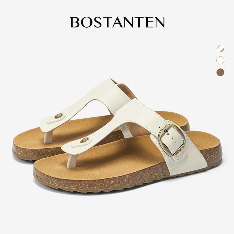BOSTANTEN Gizth Shoes Women รองเท้าแตะแบบคีบ พื้นคอร์ก นุ่มสบาย กันลื่น ใส่ได้ทุกวัน รูปที่ 8