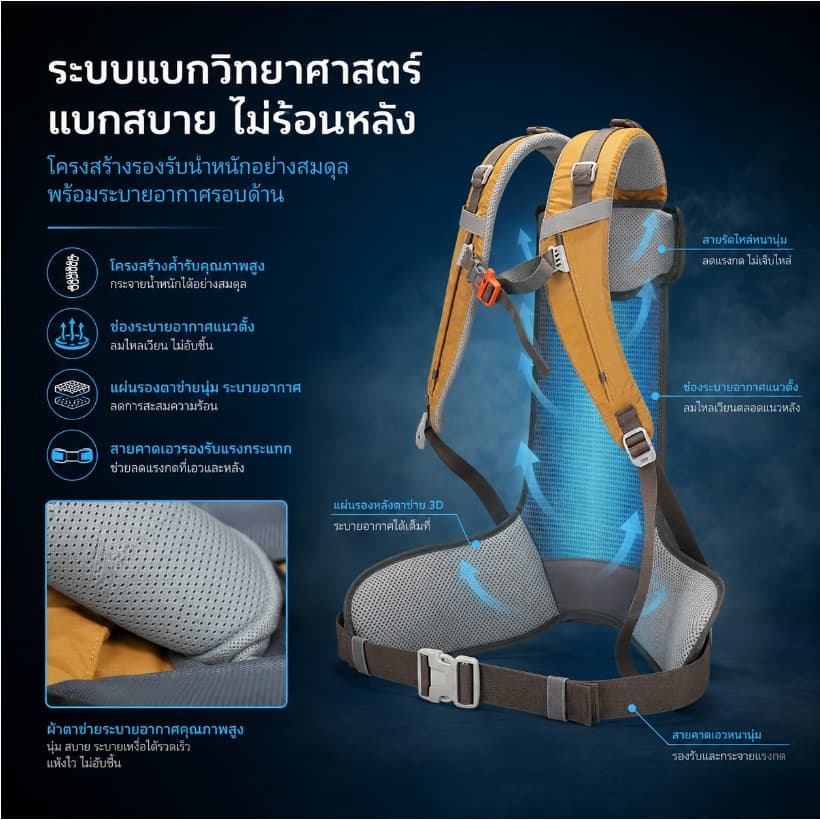 SPORT 50L กระเป๋าปีนเขากลางแจ้งความจุขนาดใหญ่เดินป่าเดินทางกระเป๋าเป้สะพายหลังกันน้ํา รูปที่ 7
