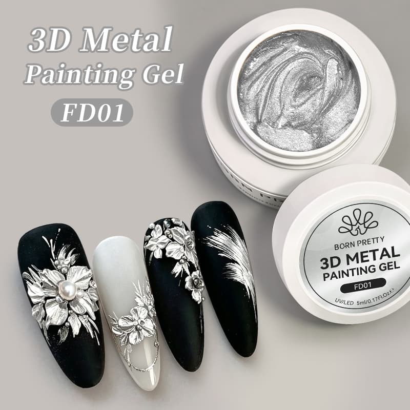 BORN PRETTY Metallic Gold Silver Nail Sculpting Gel ยาทาเล็บ 3D นูนเจล Chromes 3D ดอกไม้แกะสลักเล็บเจล รูปที่ 4