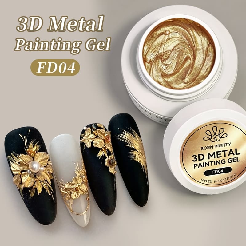 BORN PRETTY Metallic Gold Silver Nail Sculpting Gel ยาทาเล็บ 3D นูนเจล Chromes 3D ดอกไม้แกะสลักเล็บเจล รูปที่ 2