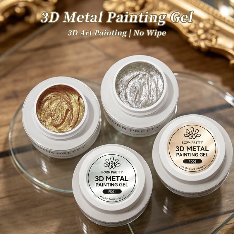 BORN PRETTY Metallic Gold Silver Nail Sculpting Gel ยาทาเล็บ 3D นูนเจล Chromes 3D ดอกไม้แกะสลักเล็บเจล รูปที่ 8