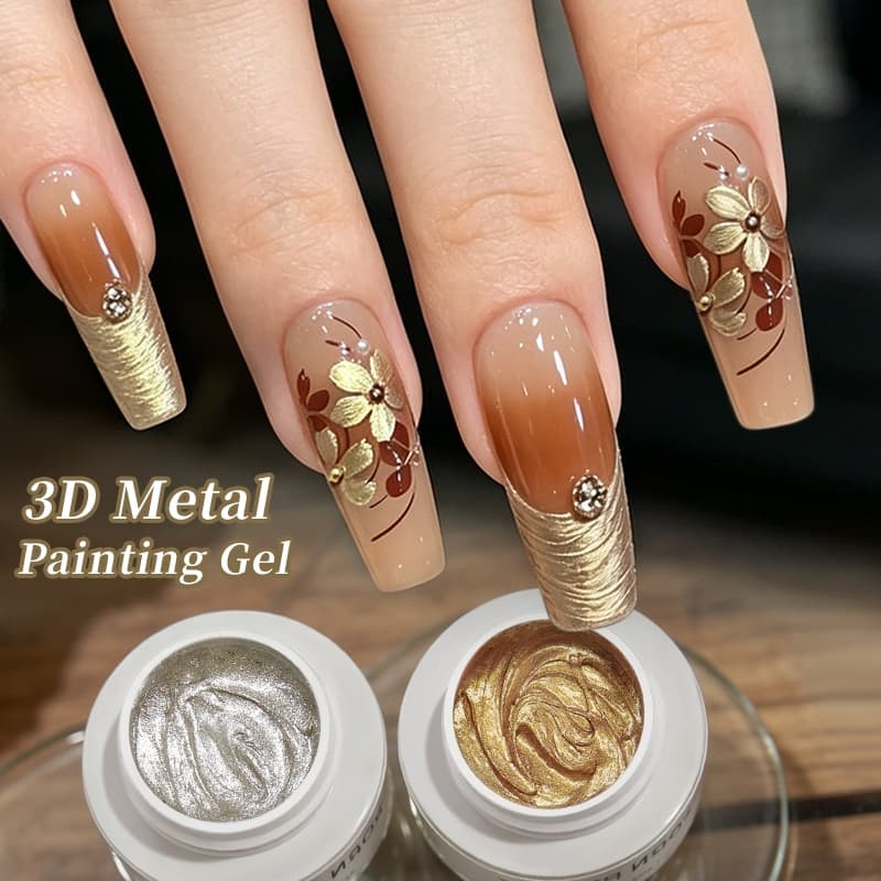 BORN PRETTY Metallic Gold Silver Nail Sculpting Gel ยาทาเล็บ 3D นูนเจล Chromes 3D ดอกไม้แกะสลักเล็บเจล รูปที่ 1