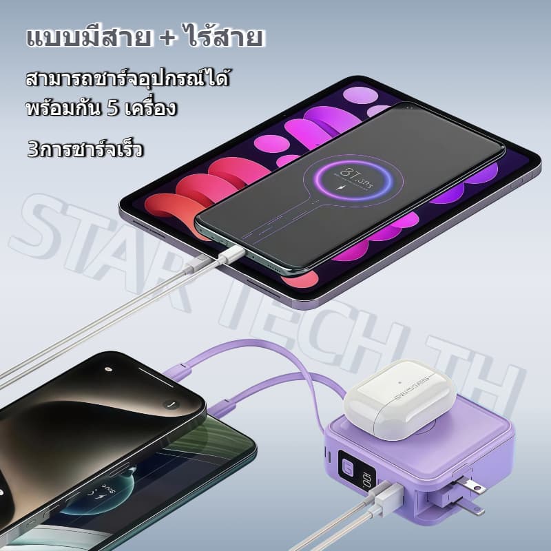 STAR TECH KC68 powerbank พาวเวอร์แบงค์ 20000mAh/30000mAh พาวเวอร์แบงค์ชาร์จเร็ว Fast Charge PD22.5W มีสายในตัว หน้าจอ LED ปลั๊กไฟ AC แบตเตอรี่สำรอง 充电宝 รูปที่ 8
