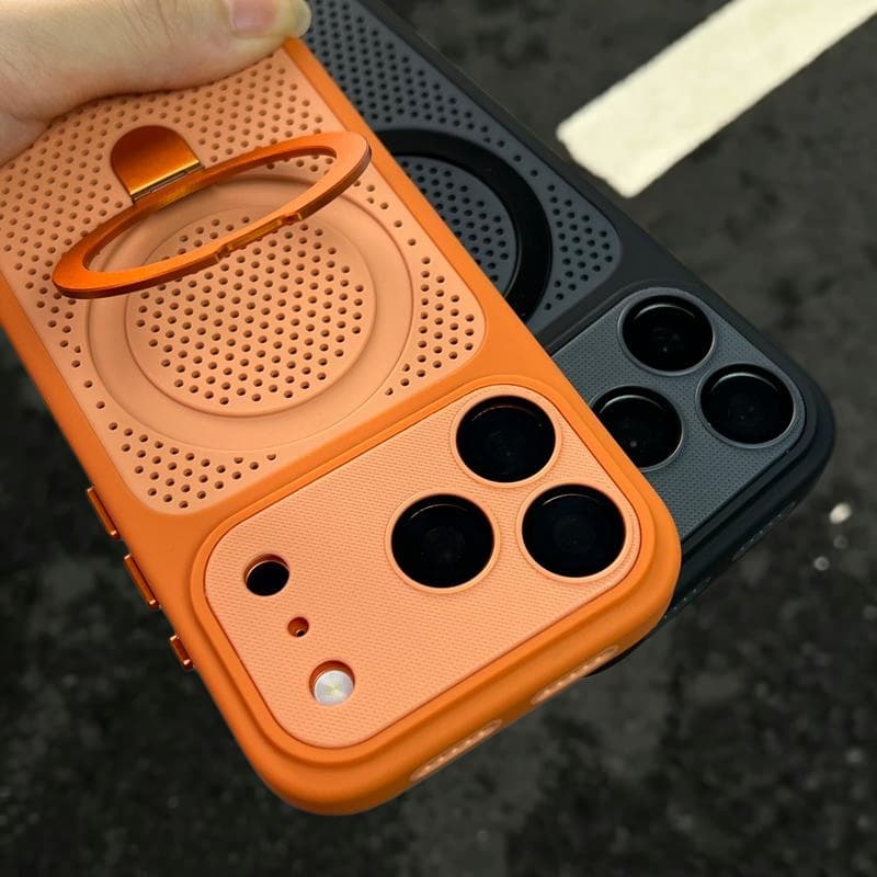 【With Bracket/Plaid large window/Three-stage cooling backplate/ acrylic hard case/Orange】เคส compatible for iPhone 12 13 14 15 16 17 pro max case รูปที่ 3