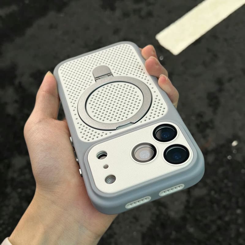 【With Bracket/Plaid large window/Three-stage cooling backplate/ acrylic hard case/Orange】เคส compatible for iPhone 12 13 14 15 16 17 pro max case รูปที่ 6