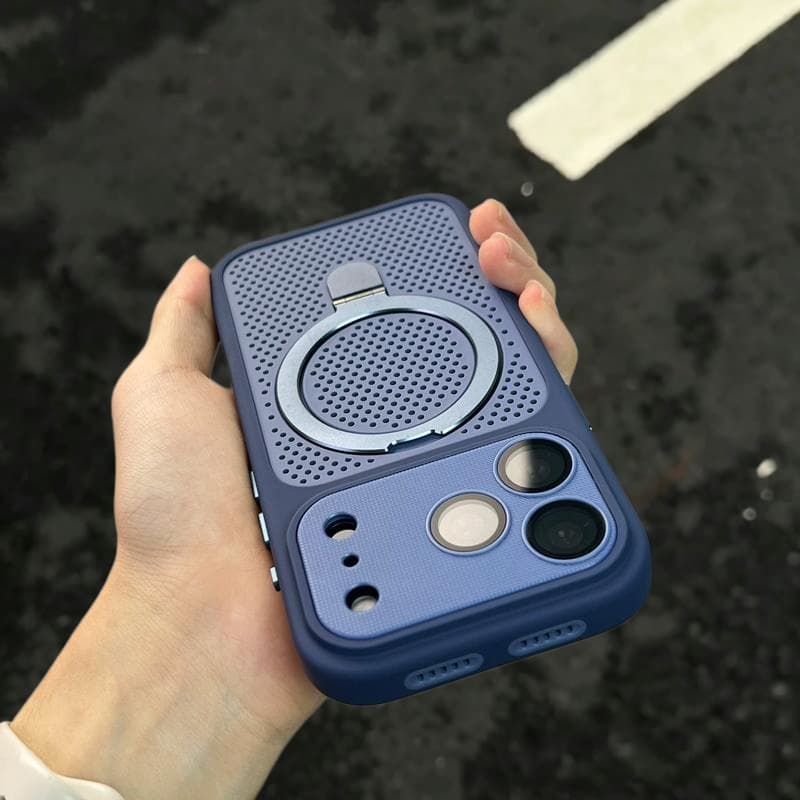 【With Bracket/Plaid large window/Three-stage cooling backplate/ acrylic hard case/Orange】เคส compatible for iPhone 12 13 14 15 16 17 pro max case รูปที่ 8