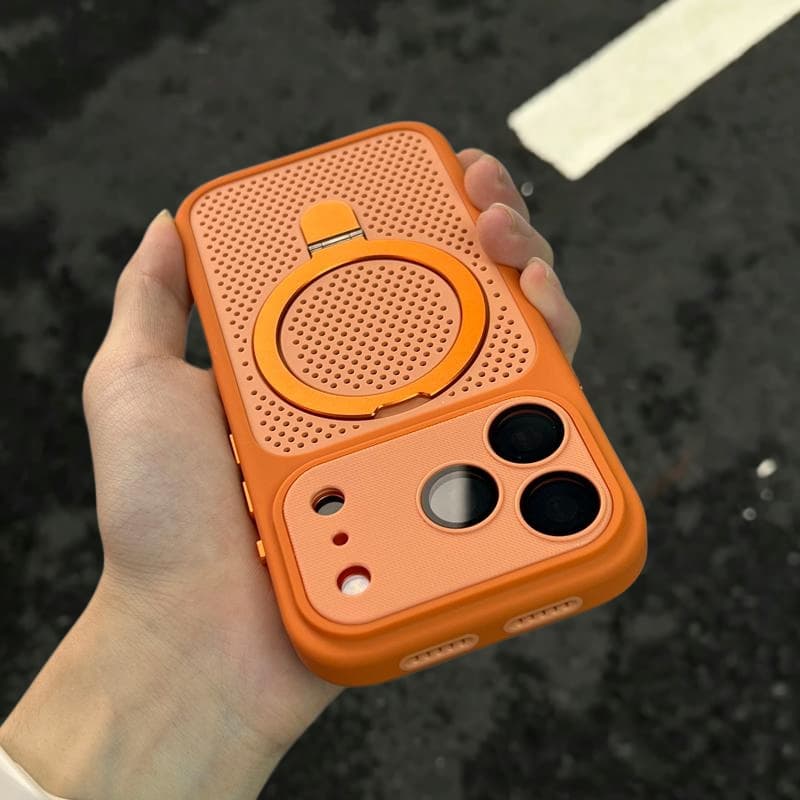 【With Bracket/Plaid large window/Three-stage cooling backplate/ acrylic hard case/Orange】เคส compatible for iPhone 12 13 14 15 16 17 pro max case รูปที่ 5