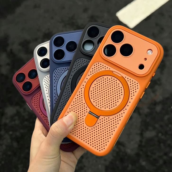 【With Bracket/Plaid large window/Three-stage cooling backplate/ acrylic hard case/Orange】เคส compatible for iPhone 12 13 14 15 16 17 pro max case รูปที่ 1