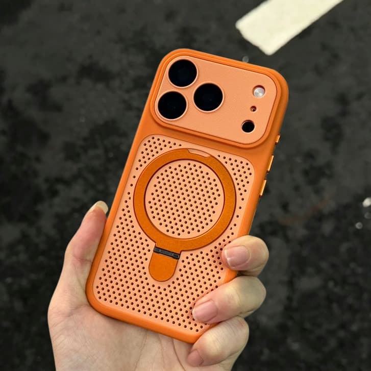 【With Bracket/Plaid large window/Three-stage cooling backplate/ acrylic hard case/Orange】เคส compatible for iPhone 12 13 14 15 16 17 pro max case รูปที่ 4