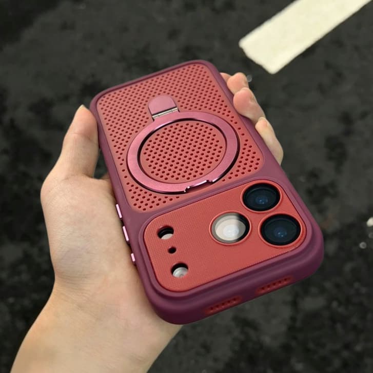 【With Bracket/Plaid large window/Three-stage cooling backplate/ acrylic hard case/Orange】เคส compatible for iPhone 12 13 14 15 16 17 pro max case รูปที่ 9