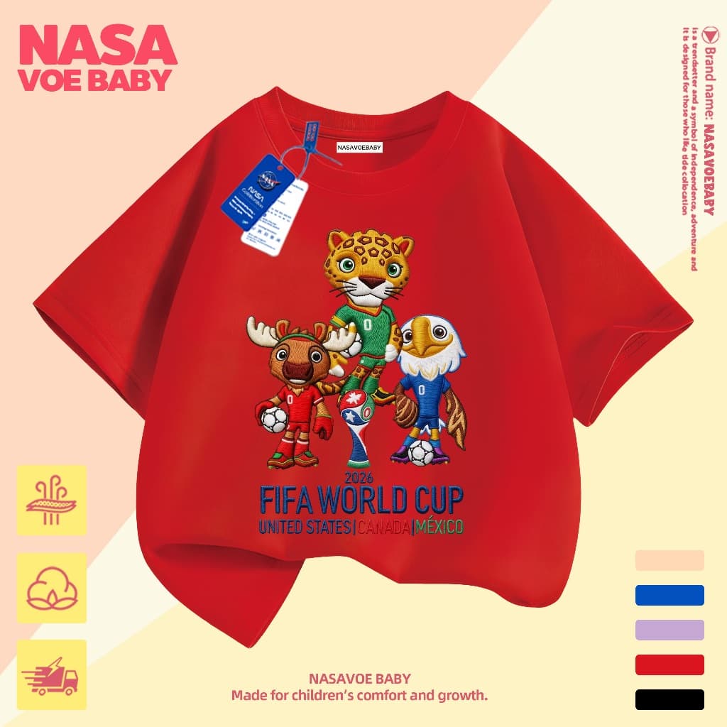 เสื้อยืดเด็ก ลายฟุตบอลโลก ันสดใส ไม่ต้องรีด จัดส่งจากไทย 1-13 ปี รูปที่ 2