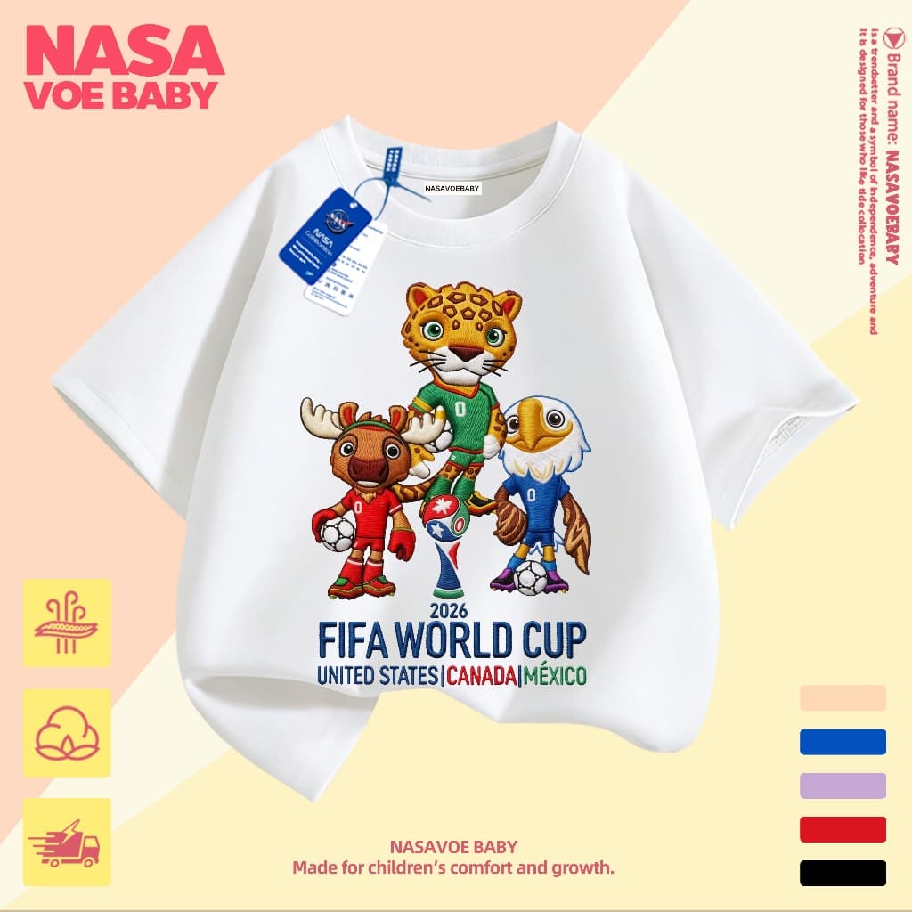 เสื้อยืดเด็ก ลายฟุตบอลโลก ันสดใส ไม่ต้องรีด จัดส่งจากไทย 1-13 ปี รูปที่ 1