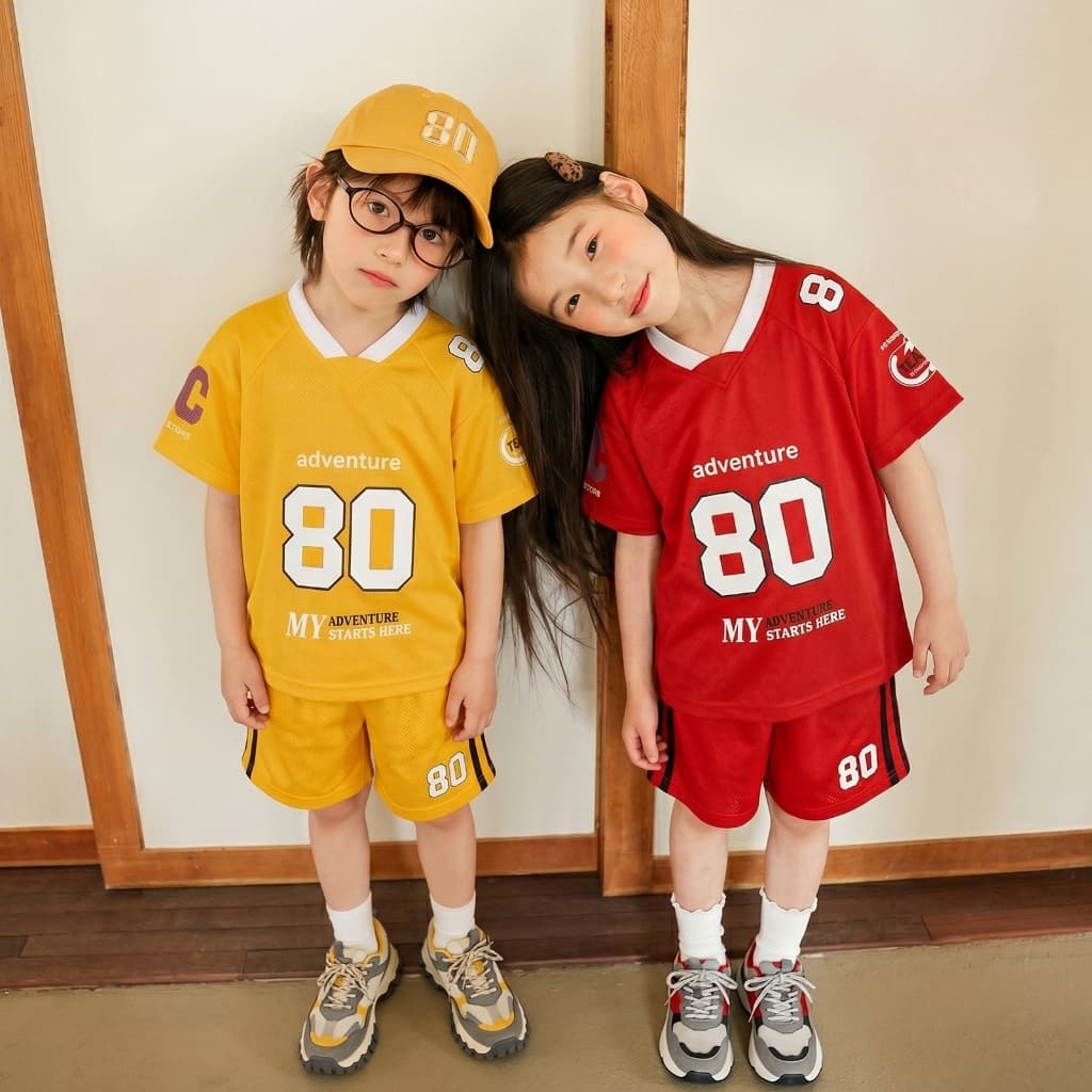 Princess Kesli ชุดกีฬาเด็ก ชุดเซทเสื้อแขนสั้น+กางเกงขาสั้น ฤดูร้อน ชุดบอลเด็กผู้หญิง ชุดกีฬาเด็ก 2-12 ปี รูปที่ 2