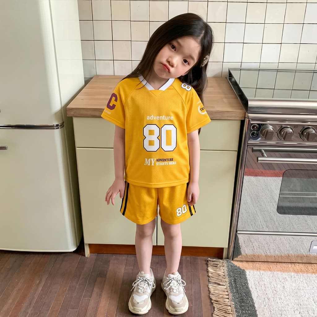 Princess Kesli ชุดกีฬาเด็ก ชุดเซทเสื้อแขนสั้น+กางเกงขาสั้น ฤดูร้อน ชุดบอลเด็กผู้หญิง ชุดกีฬาเด็ก 2-12 ปี รูปที่ 9