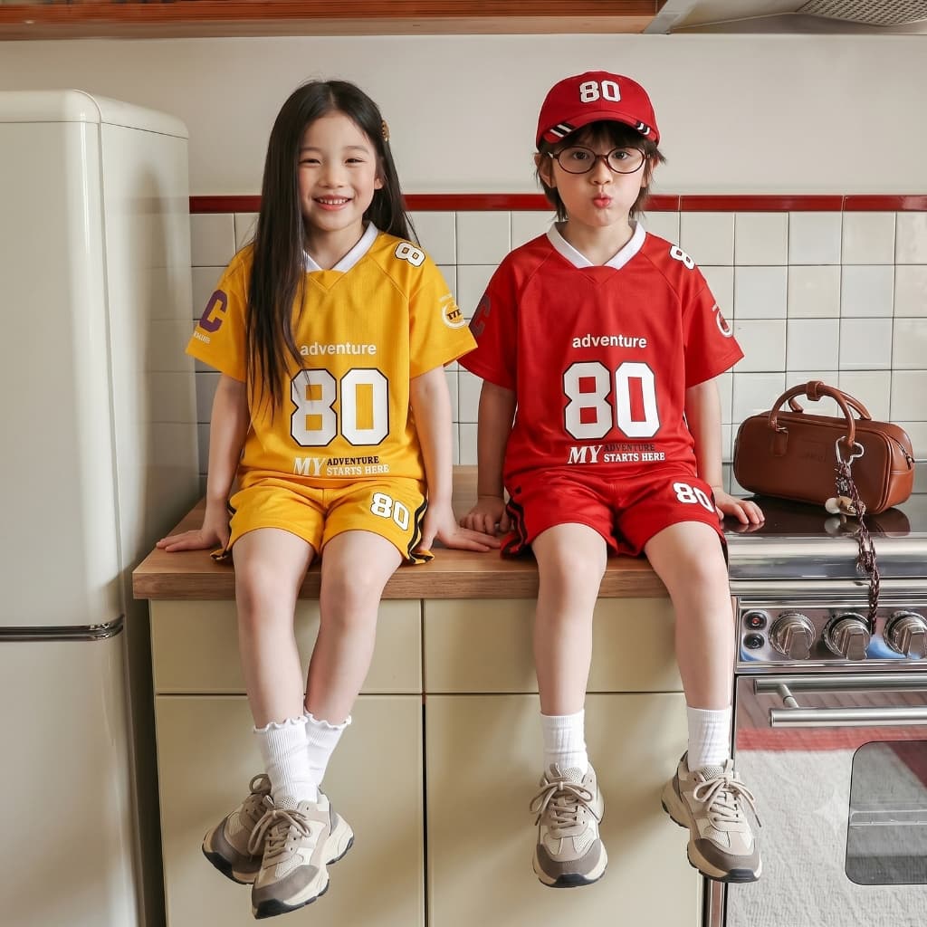 Princess Kesli ชุดกีฬาเด็ก ชุดเซทเสื้อแขนสั้น+กางเกงขาสั้น ฤดูร้อน ชุดบอลเด็กผู้หญิง ชุดกีฬาเด็ก 2-12 ปี รูปที่ 4