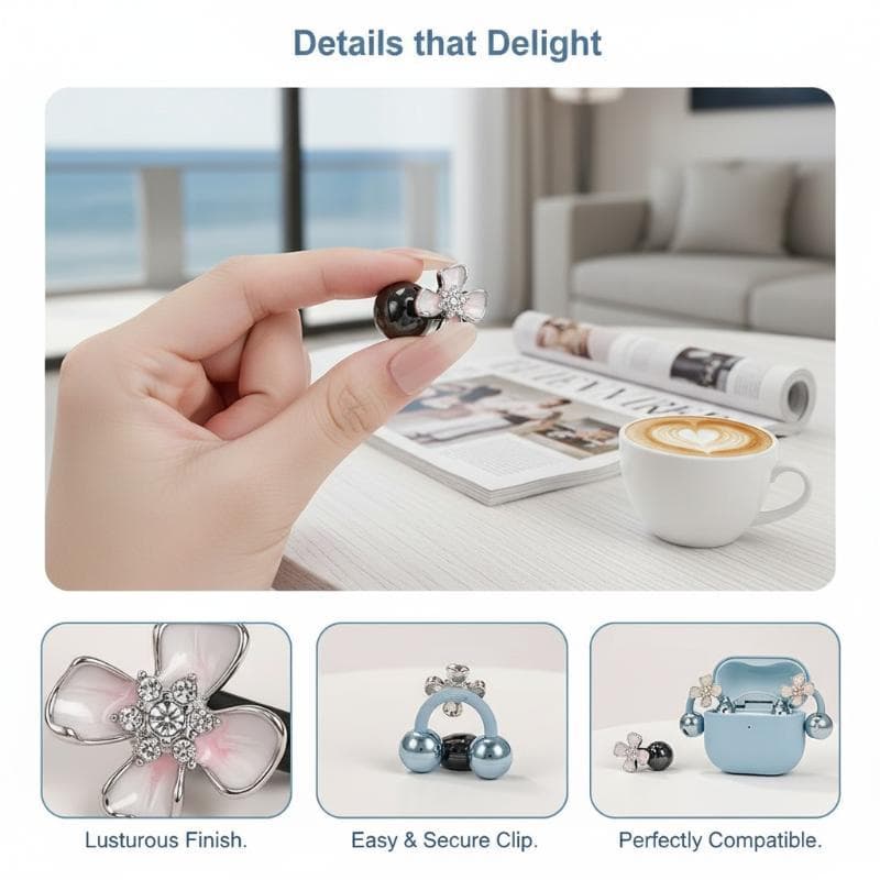 1 คู่ Cherry Blossoms Zircon คลิป Charms การออกแบบประณีตหูฟังอุปกรณ์เสริมแฟลช Dia ส่วนบุคคล DIY สําหรับ OWS หูฟัง รูปที่ 9