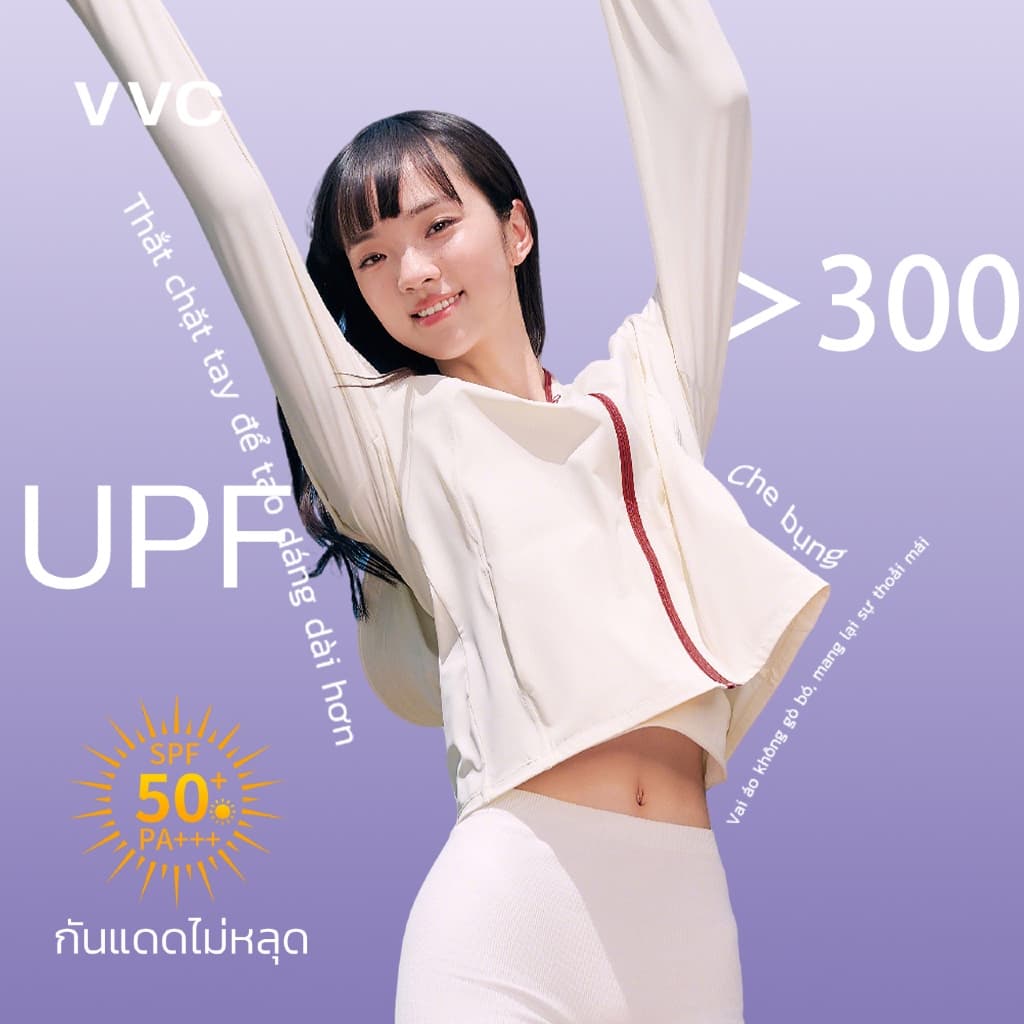 VVC เสื้อกันแดดผู้หญิง - ผ้าซิลค์เย็นผสาน Ectoin กันแดดบำรุงผิว UPF300+ ใส่เบาสบาย สำหรับเที่ยวทะเล วิ่ง ออกกำลังกาย รูปที่ 3