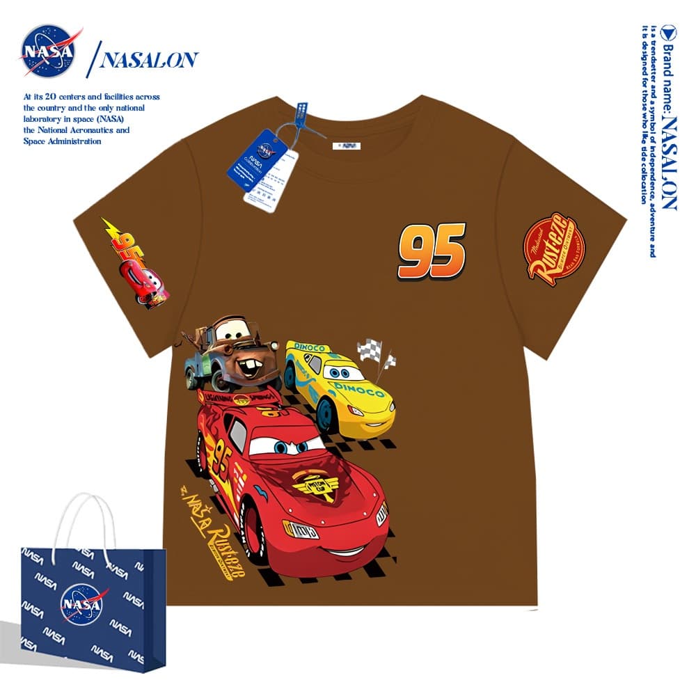 NASA เสื้อยืดเด็กแขนสั้น ผ้าฝ้าย 100% เสื้อเด็กผู้ชาย Lightning McQueen ลายการ์ตูน ระบายอากาศดี สำหรับเด็กอายุ 1-12 ปี รูปที่ 5