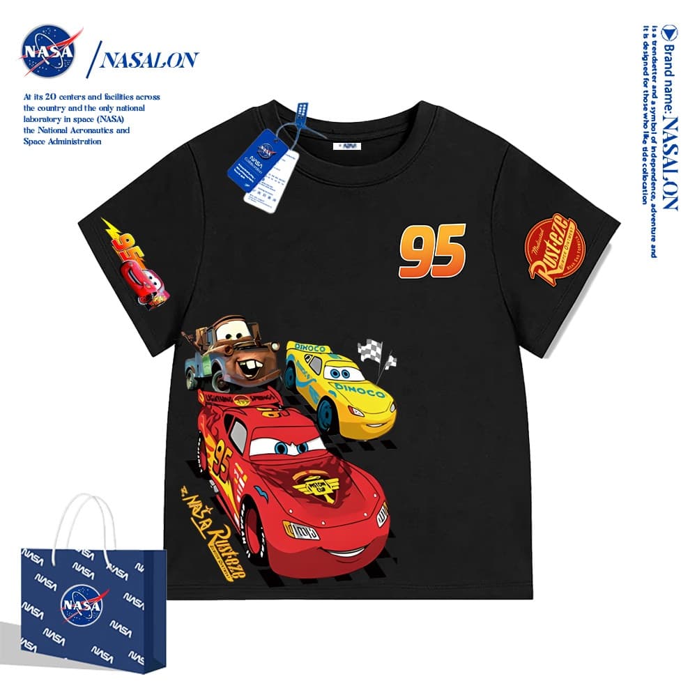 NASA เสื้อยืดเด็กแขนสั้น ผ้าฝ้าย 100% เสื้อเด็กผู้ชาย Lightning McQueen ลายการ์ตูน ระบายอากาศดี สำหรับเด็กอายุ 1-12 ปี รูปที่ 2