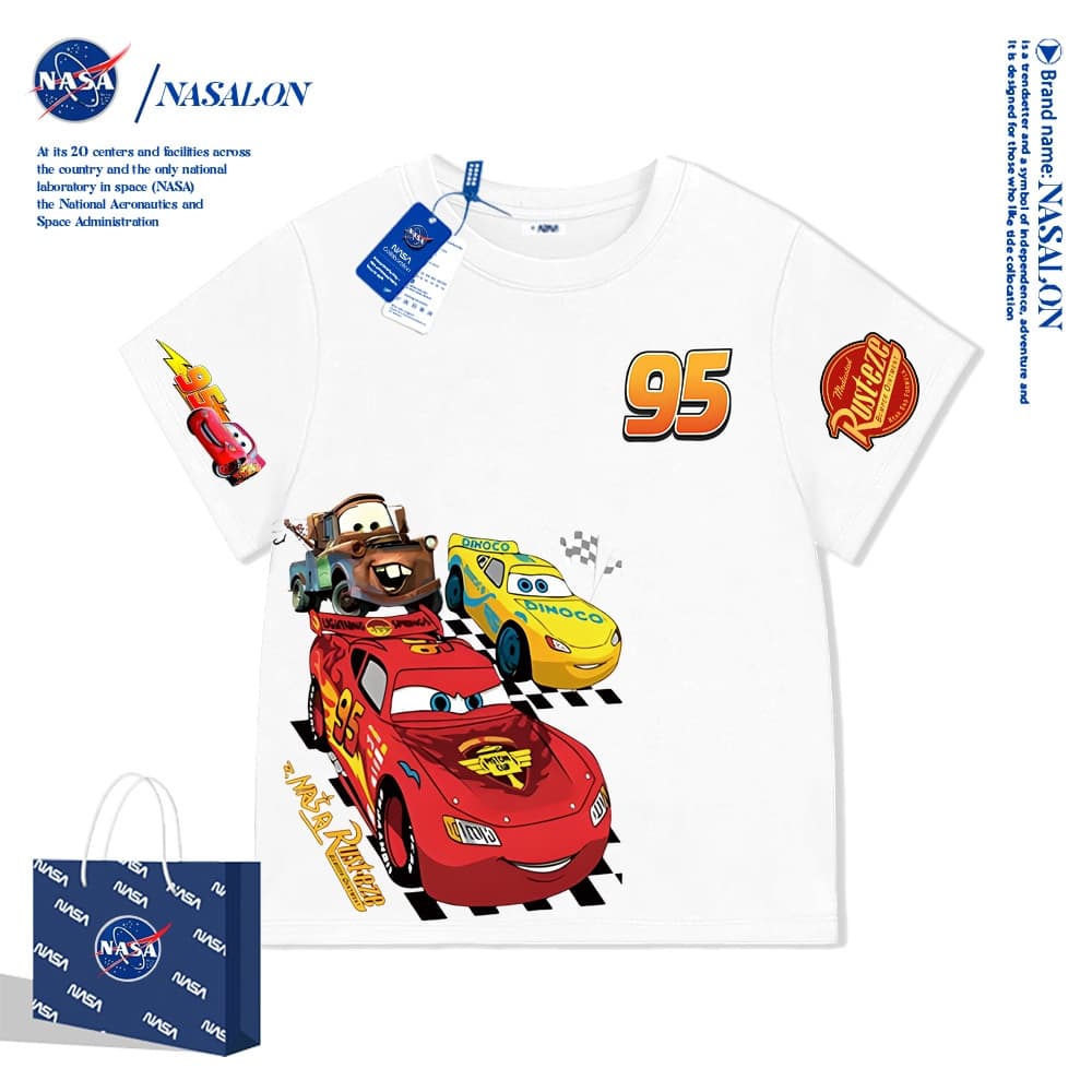 NASA เสื้อยืดเด็กแขนสั้น ผ้าฝ้าย 100% เสื้อเด็กผู้ชาย Lightning McQueen ลายการ์ตูน ระบายอากาศดี สำหรับเด็กอายุ 1-12 ปี รูปที่ 4