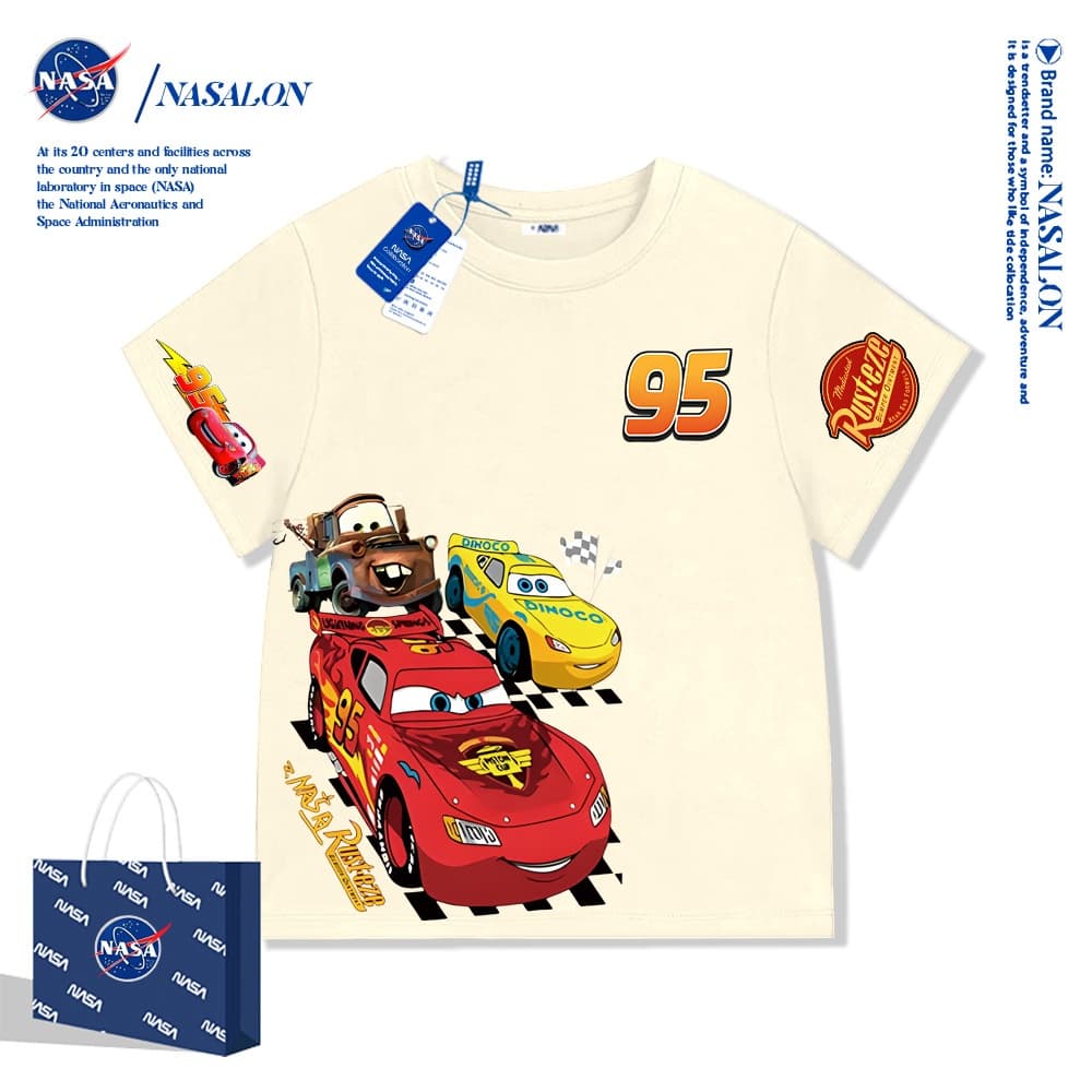NASA เสื้อยืดเด็กแขนสั้น ผ้าฝ้าย 100% เสื้อเด็กผู้ชาย Lightning McQueen ลายการ์ตูน ระบายอากาศดี สำหรับเด็กอายุ 1-12 ปี รูปที่ 3
