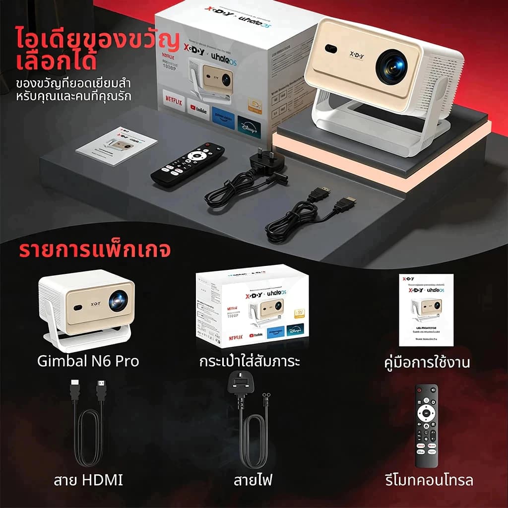 XGODY N6 PRO โปรเจคเตอร์มินิ 1080P HD โปรเจคเตอร์พกพาสำหรับใช้ในบ้าน พร้อม YouTube ในตัว, โปรเจคเตอร์ ลิขสิทธิ์แท้จาก NETFLIX จำ ระบบ Android 13.0 รูปที่ 2