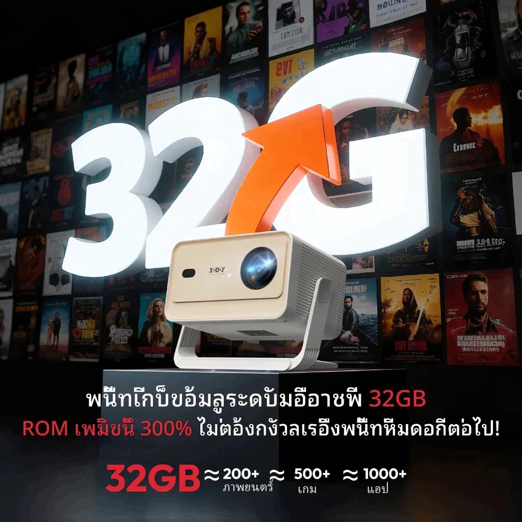 XGODY N6 PRO โปรเจคเตอร์มินิ 1080P HD โปรเจคเตอร์พกพาสำหรับใช้ในบ้าน พร้อม YouTube ในตัว, โปรเจคเตอร์ ลิขสิทธิ์แท้จาก NETFLIX จำ ระบบ Android 13.0 รูปที่ 4