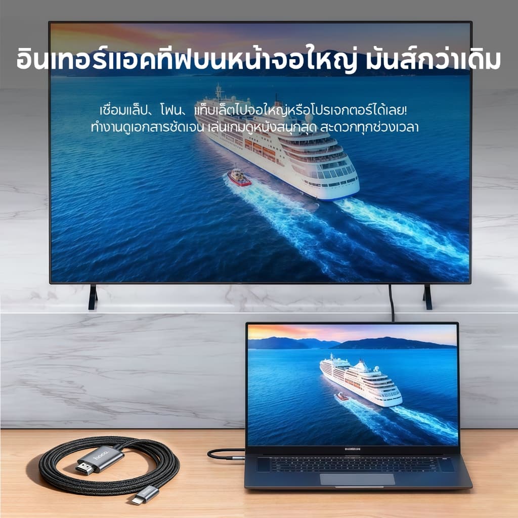 hoco. UA27 สายแปลงสัญญาณ Li to HDMI ความละเอียด 1080P Full HD Type-C to HDMI ความละเอียด 4K Ultra HD รูปที่ 6