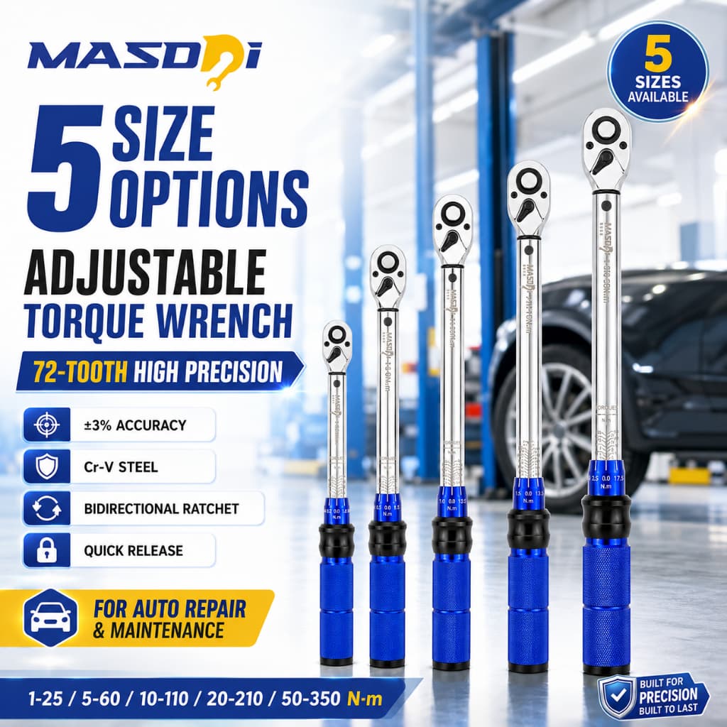 Masdsi ประแจแรงบิดชุด 72 ฟัน Dual-Direction ประแจแรงบิดปรับได้ Dual-Scales 1/4 & 3/8 & 1/2 นิ้ว ±3% ความแม่นยํา Click ประแจแรงบิดสําหรับจักรยาน, รถจักรยานยนต์, รถ, หลัก รูปที่ 1