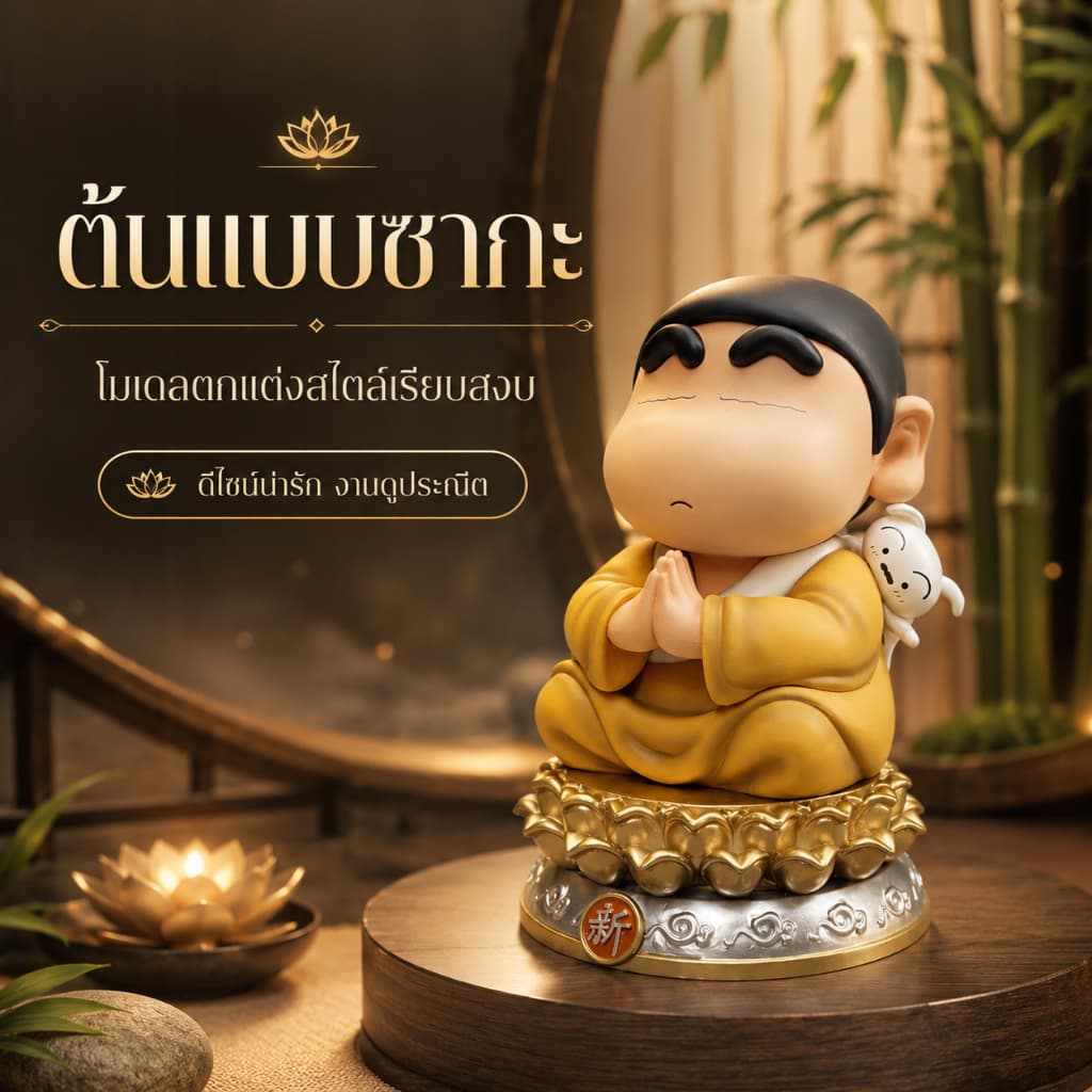 โมเดลตกแต่งโต๊ะ สไตล์เซน ตุ๊กตานั่งสมาธิ สูงประมาณ 9.6 ซม ของตกแต่งบ้าน ของขวัญน่ารัก A00063 รูปที่ 1