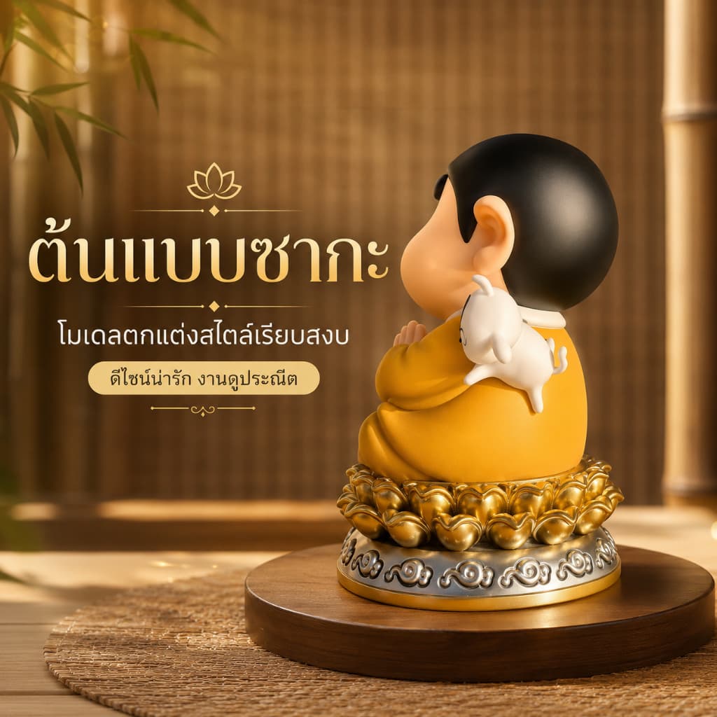 โมเดลตกแต่งโต๊ะ สไตล์เซน ตุ๊กตานั่งสมาธิ สูงประมาณ 9.6 ซม ของตกแต่งบ้าน ของขวัญน่ารัก A00063 รูปที่ 6