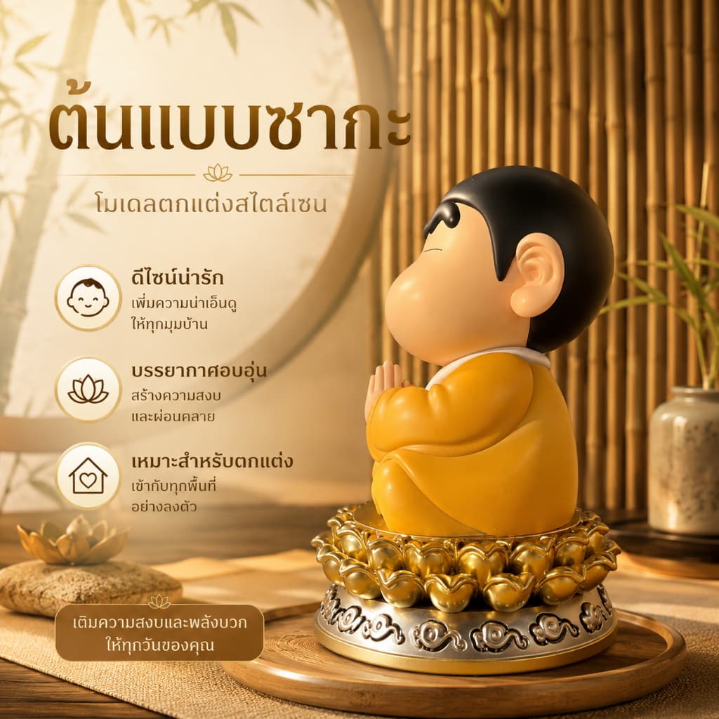 โมเดลตกแต่งโต๊ะ สไตล์เซน ตุ๊กตานั่งสมาธิ สูงประมาณ 9.6 ซม ของตกแต่งบ้าน ของขวัญน่ารัก A00063 รูปที่ 7