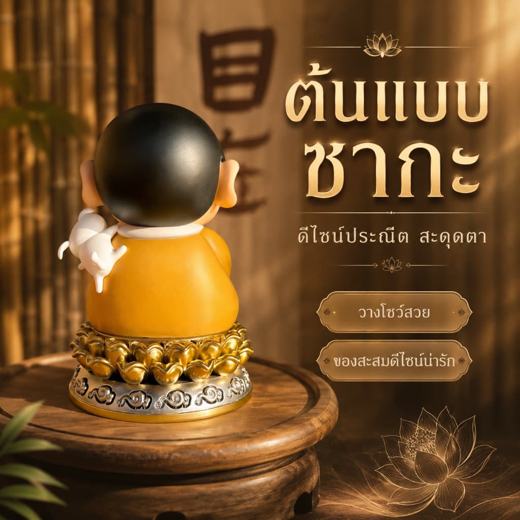 โมเดลตกแต่งโต๊ะ สไตล์เซน ตุ๊กตานั่งสมาธิ สูงประมาณ 9.6 ซม ของตกแต่งบ้าน ของขวัญน่ารัก A00063 รูปที่ 5
