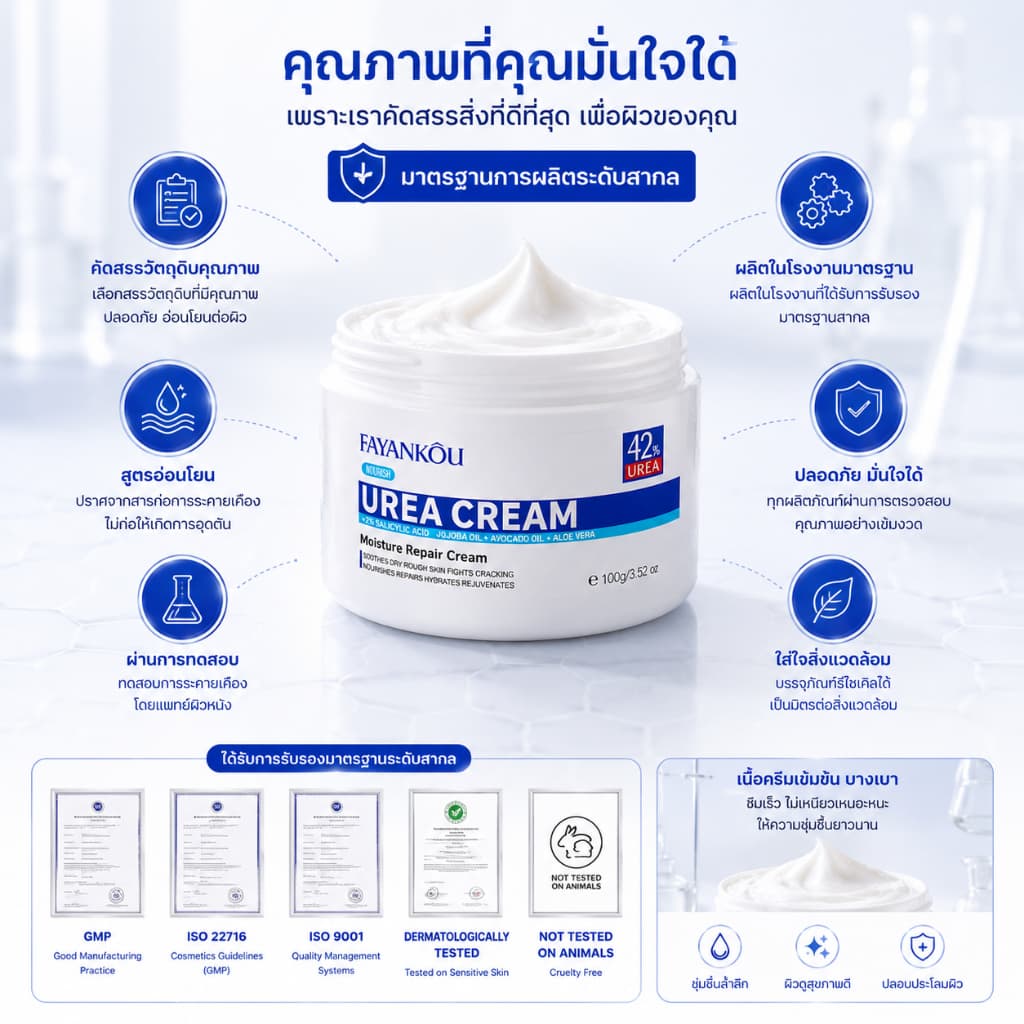 FAYANKOU Urea Cream 100g ครีมบำรุงผิว ให้ความชุ่มชื้นอย่างล้ำลึก ฟื้นฟูเกราะป้องกันผิว ลดรอยแตกแห้ง รูปที่ 7