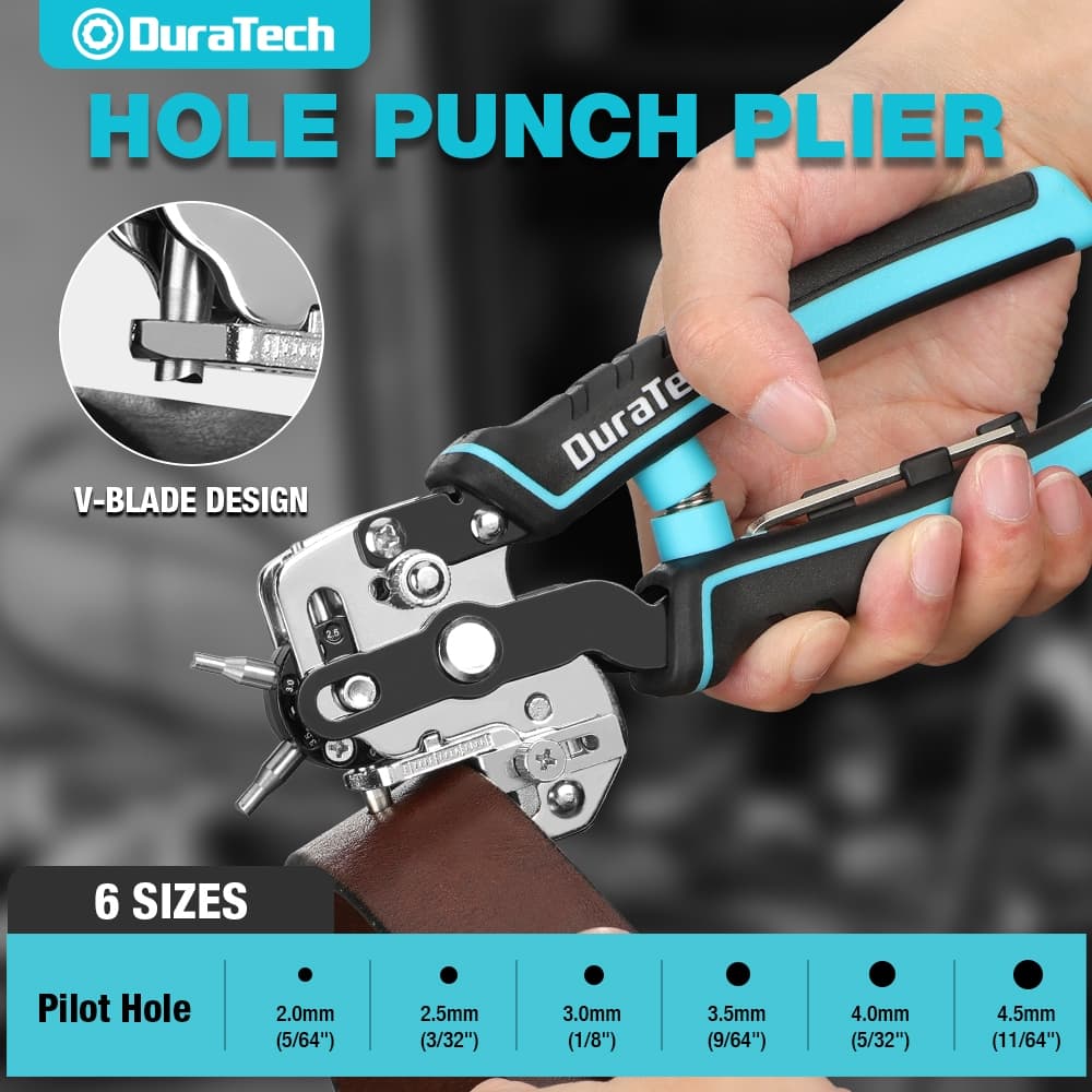 DURATECH หนังเจาะรู Heavy Duty เข็มขัด Hole Punch Plier 6 หลุมสําหรับเข็มขัด/สายนาฬิกา/สายรัด/ปลอกคอสัตว์เลี้ยง/Saddles/รองเท้า/ผ้า รูปที่ 1
