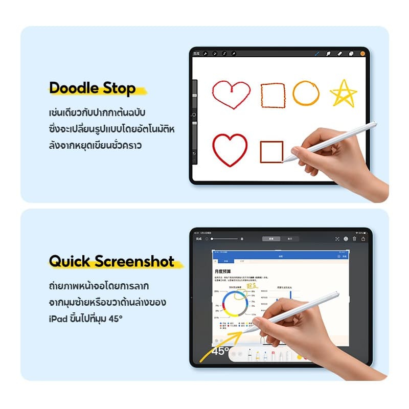UGREEN ปากกาสไตลัส ติดด้วยแม่เหล็กได้ Apple Pencil ป้องกันการสัมผัสผิด ตรวจจับการเอียง ชาร์จผ่านพอร์ต Type-C สําหรับ iPad Pro 12.9 Air Mini 2022 ปากกาเอียงการปฏิเสธฝ่ามือบลูทูธ รูปที่ 6