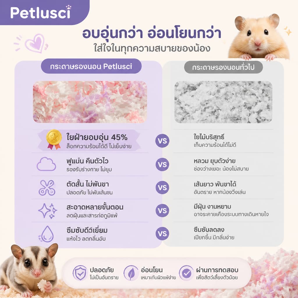Petlusci กระดาษรองกรงสีสันสดใส 450G เยื่อไม้ธรรมชาติ ไร้ฝุ่น นุ่มฟู สำหรับแฮมสเตอร์ เม่นแคระ รองกรงผสมดอกไม้ รูปที่ 4