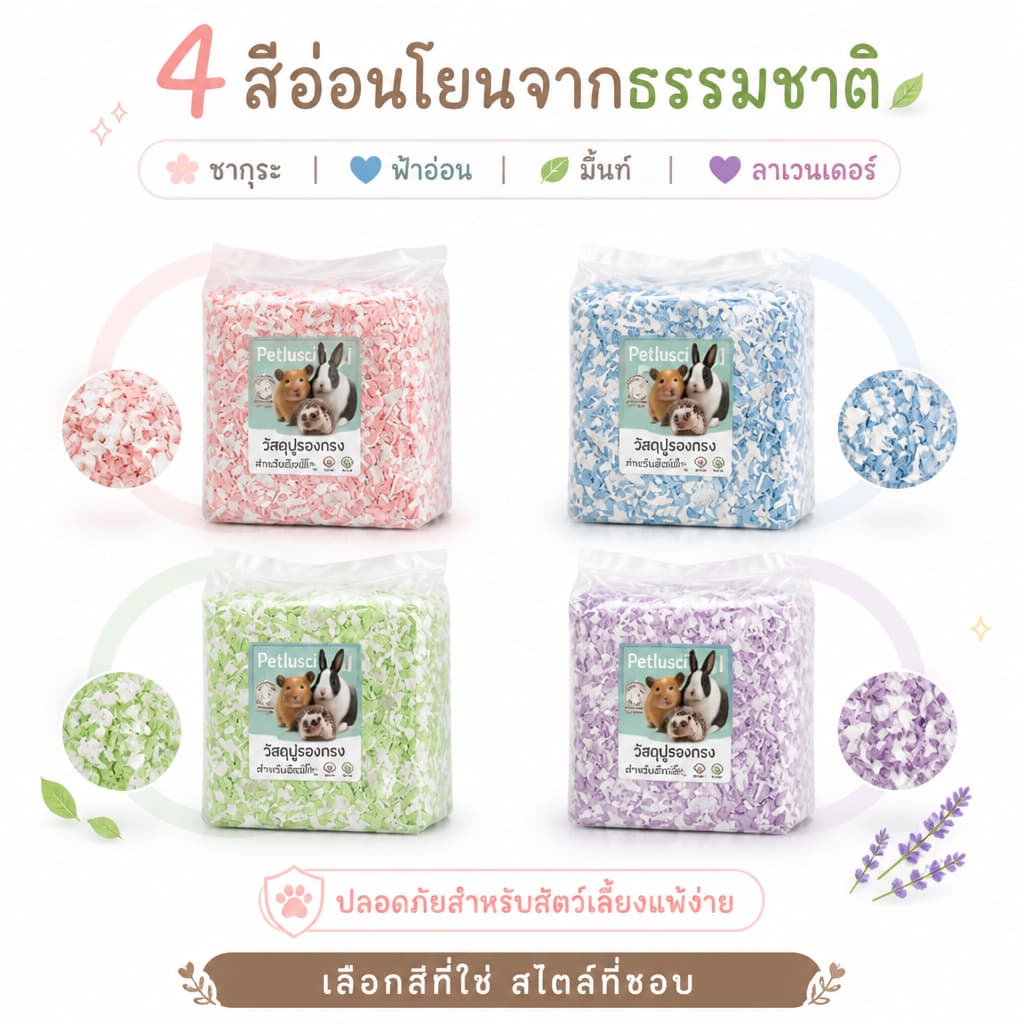 Petlusci กระดาษรองกรงสีสันสดใส 450G เยื่อไม้ธรรมชาติ ไร้ฝุ่น นุ่มฟู สำหรับแฮมสเตอร์ เม่นแคระ รองกรงผสมดอกไม้ รูปที่ 8
