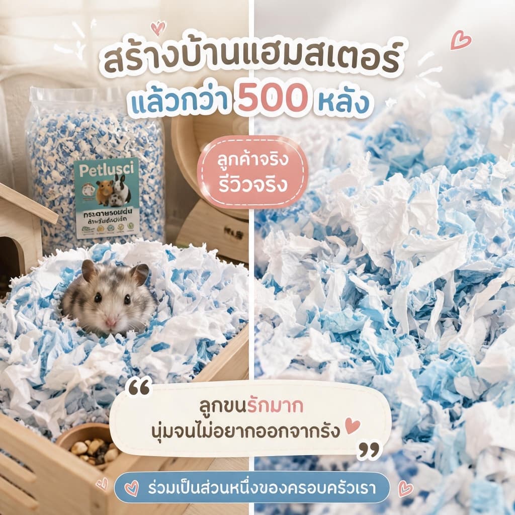 Petlusci กระดาษรองกรงสีสันสดใส 450G เยื่อไม้ธรรมชาติ ไร้ฝุ่น นุ่มฟู สำหรับแฮมสเตอร์ เม่นแคระ รองกรงผสมดอกไม้ รูปที่ 7