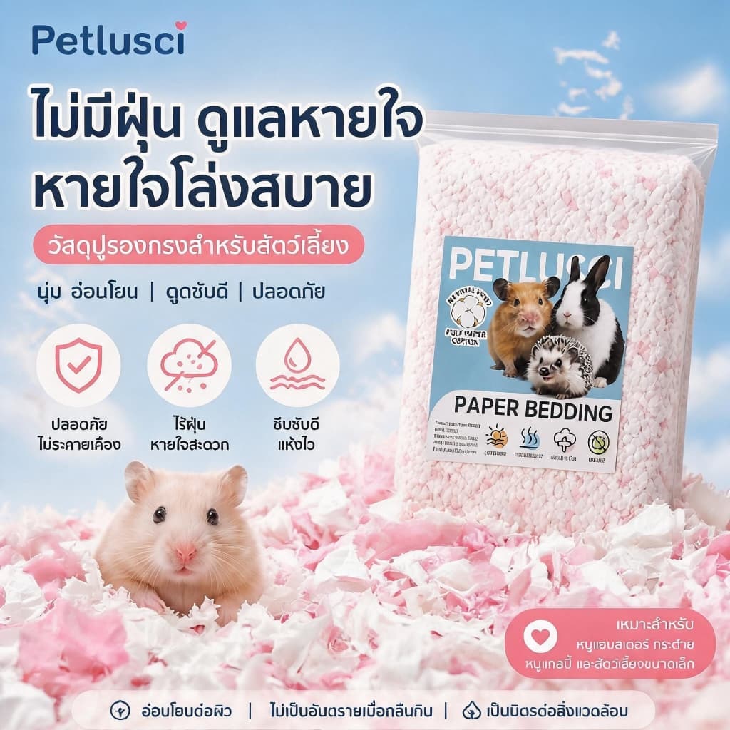 Petlusci กระดาษรองกรงสีสันสดใส 450G เยื่อไม้ธรรมชาติ ไร้ฝุ่น นุ่มฟู สำหรับแฮมสเตอร์ เม่นแคระ รองกรงผสมดอกไม้