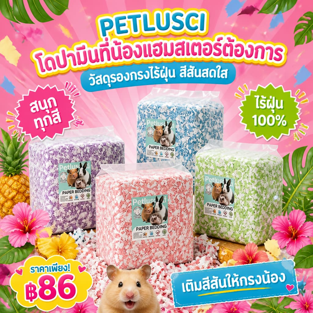 Petlusci กระดาษรองกรงสีสันสดใส 450G เยื่อไม้ธรรมชาติ ไร้ฝุ่น นุ่มฟู สำหรับแฮมสเตอร์ เม่นแคระ รองกรงผสมดอกไม้ รูปที่ 2