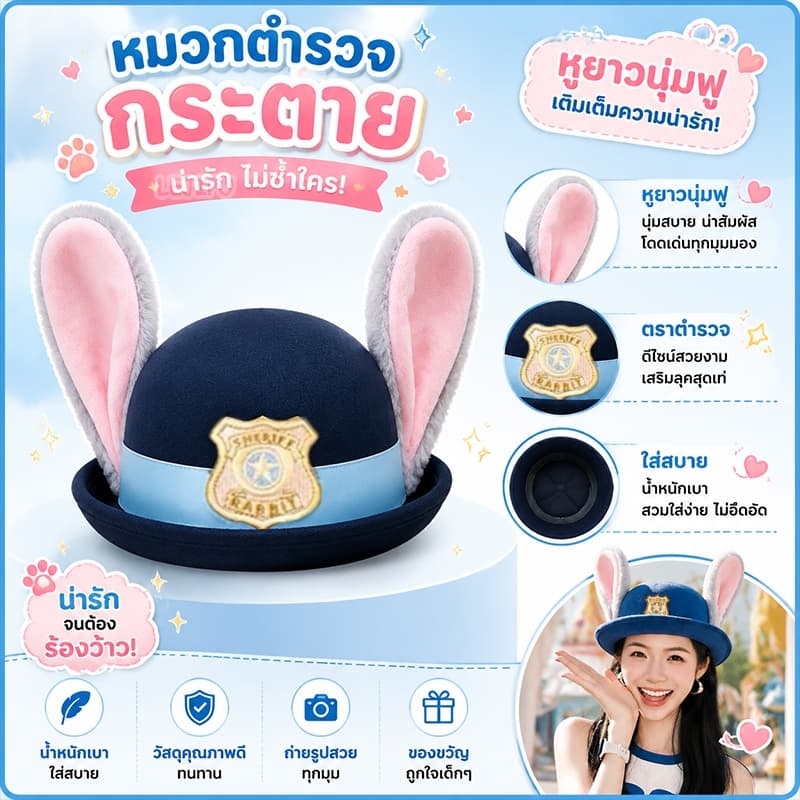 มีส่งแมส จาก zootopia หมวกจูดี้ คาดผมจิ้งจอก กทมคาดผมหูกระต่าย รูปที่ 3