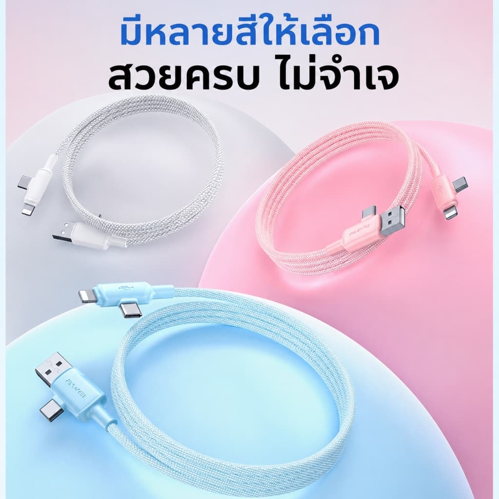 Awei สายชาร์จ 4-in-1 PD 60W Fast Charging Cable USB-A 2 Type-C สายถักไนลอน รูปที่ 8