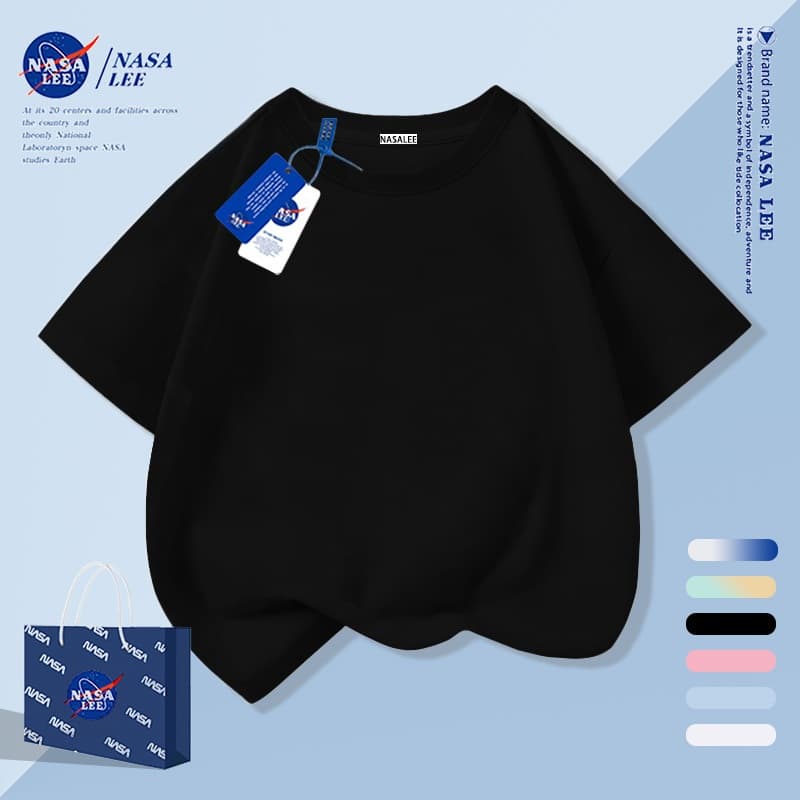เด็กสีขาวแขนสั้นสีดําเสื้อยืดผ้าฝ้ายระบายอากาศสบายชายหญิงเสื้อผ้าแฟชั่นครึ่ง @- รูปที่ 5