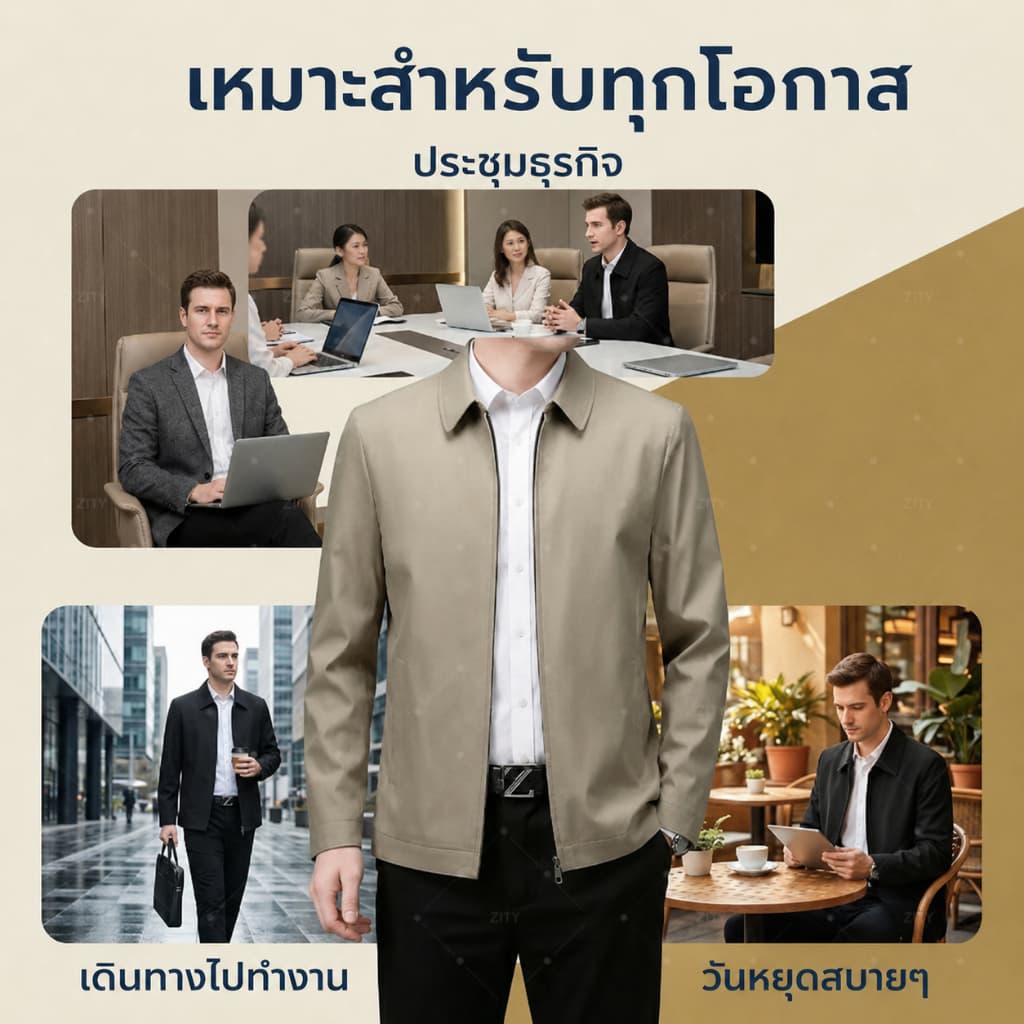 ZITY ความมีตัวตน เสื้อแจ็คเก็ตปกยอดแหลมหรูหราสําหรับผู้ชาย สไตล์สูททางการปกแมนดารินใส่ทํางานหรือโอกาสสบายๆ รูปที่ 4