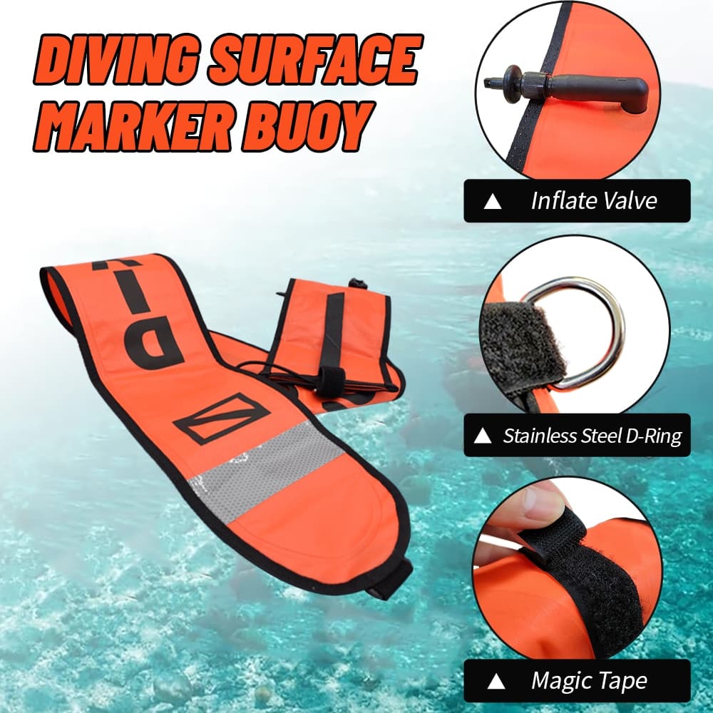 Hiturbo SMB ดำน้ำ ลูกฟูกสัญญาณดำน้ำ surface marker buoy SMB สะท้อนแสง การมองเห็นสูงพับได้แบบพกพาความปลอดภัยสัญญาณลอยทุ่นสําหรับดําน้ําฟรีSMB 1.5m/1m อุปกรณ์ความปลอดภัยดำน้ำ รูปที่ 4