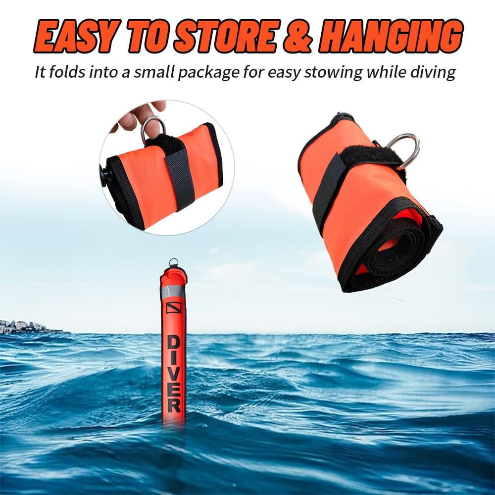 Hiturbo SMB ดำน้ำ ลูกฟูกสัญญาณดำน้ำ surface marker buoy SMB สะท้อนแสง การมองเห็นสูงพับได้แบบพกพาความปลอดภัยสัญญาณลอยทุ่นสําหรับดําน้ําฟรีSMB 1.5m/1m อุปกรณ์ความปลอดภัยดำน้ำ รูปที่ 5
