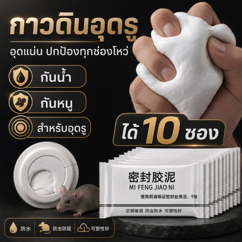กาวอุดรู กาวดินอุดรู ดินน้ำมันอุดรูท่อน้ำ กันน้ำ กันหนู กันแมลง ใช้อุดรูผนัง ช่องแอร์ ช่องท่อ A00166 รูปที่ 1