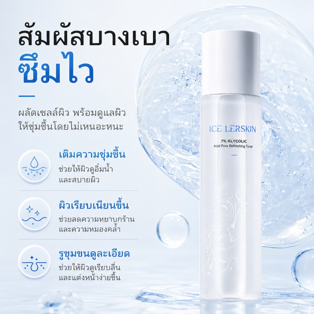ICE LERSKIN 7% กรดกลิโคลิค โทนเนอร์ ฟื้นฟูผิวใส ลดสิวอุดตัน กระชับรูขุมขน 200ml รูปที่ 8